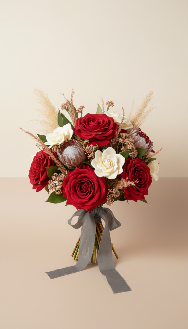 Hand-Tied Bouquet with Crimson Roses